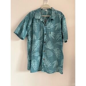 Palmwave Mens Hawaiian Shirt Teal Tropical Leaf Print Button Down Short Sleeve